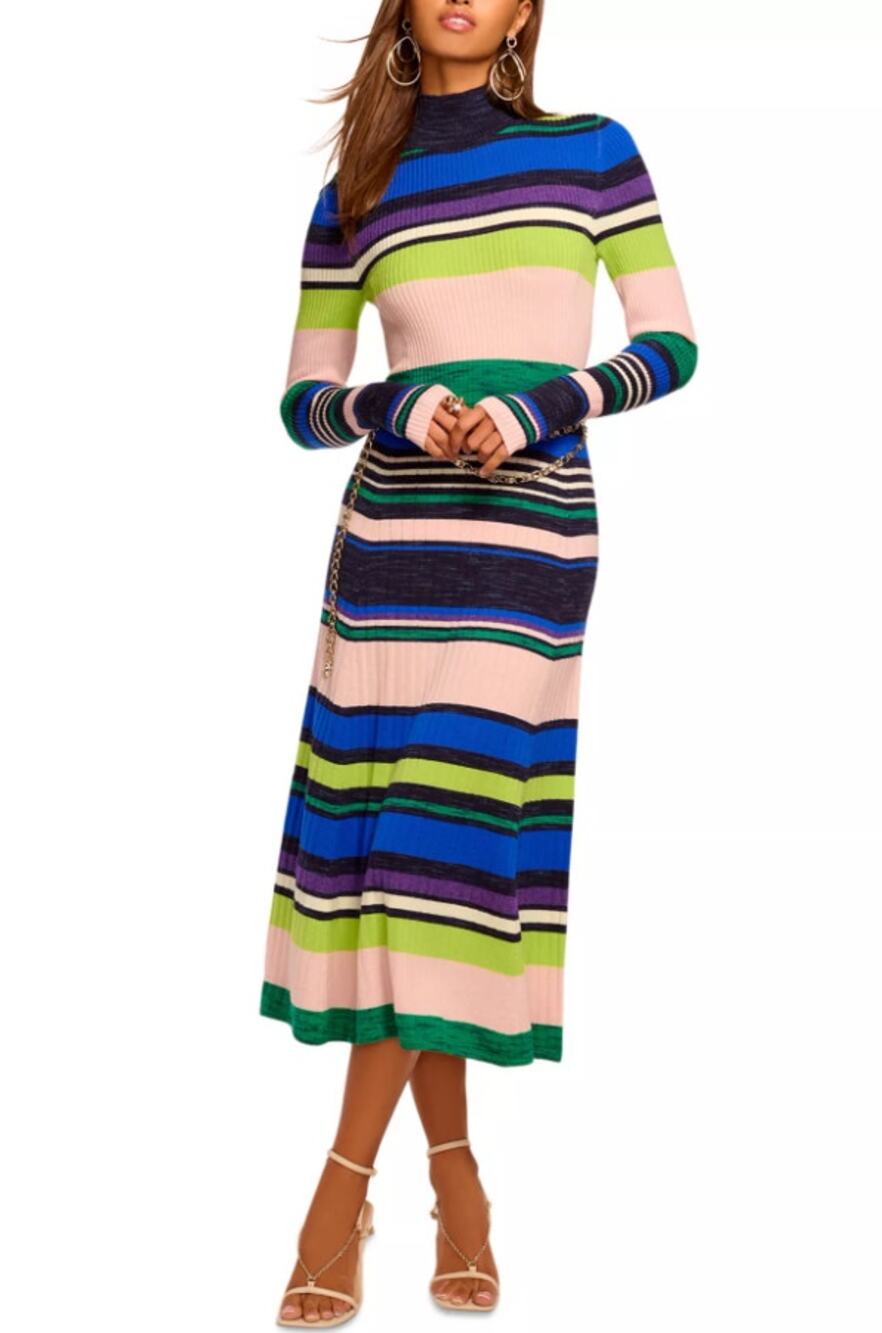 Ramy Brook Monaco Striped Merino Wool Rib Knit Midi Dress Size S
